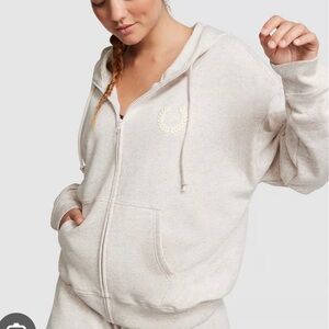 PINK Victoria's Secret Light Beige full zip Hoodie
